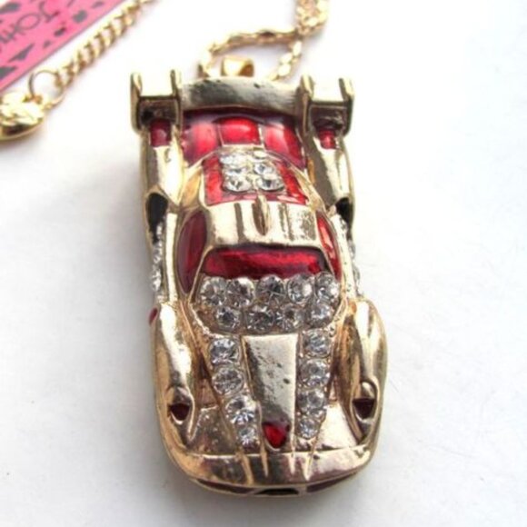 NWT Rhinestone Crystals Sports Car Racing Pendant Necklace Chain - Picture 4 of 6